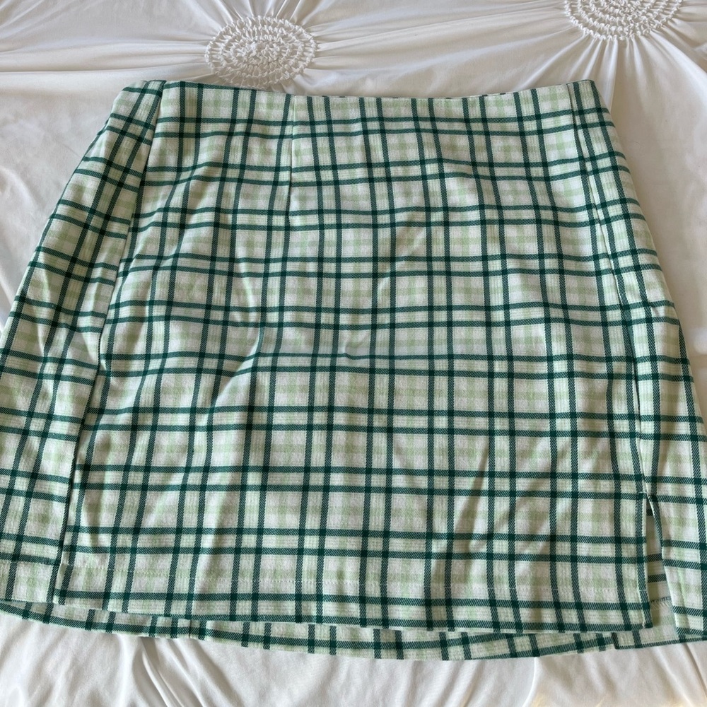 Plaid Mini Pencil Skirt with Slit